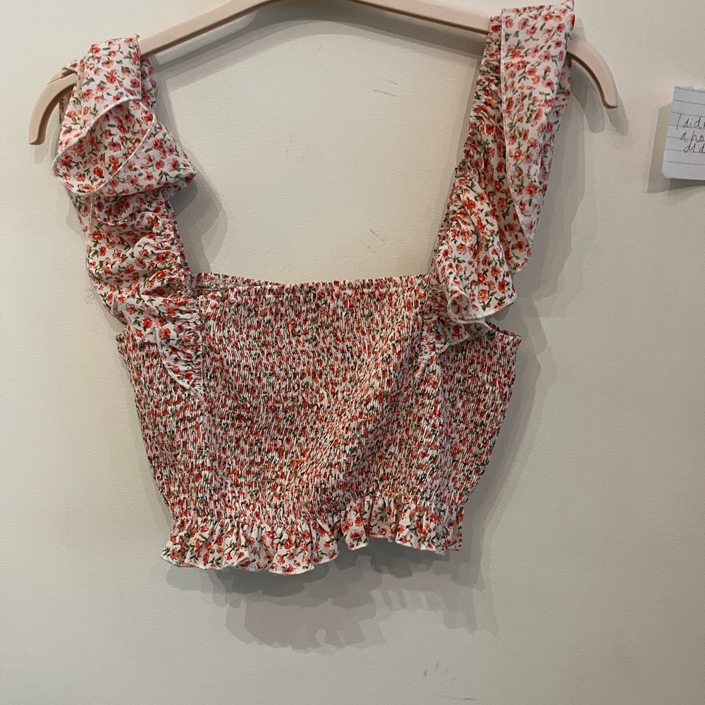 cute floral flutter sleeve crop top